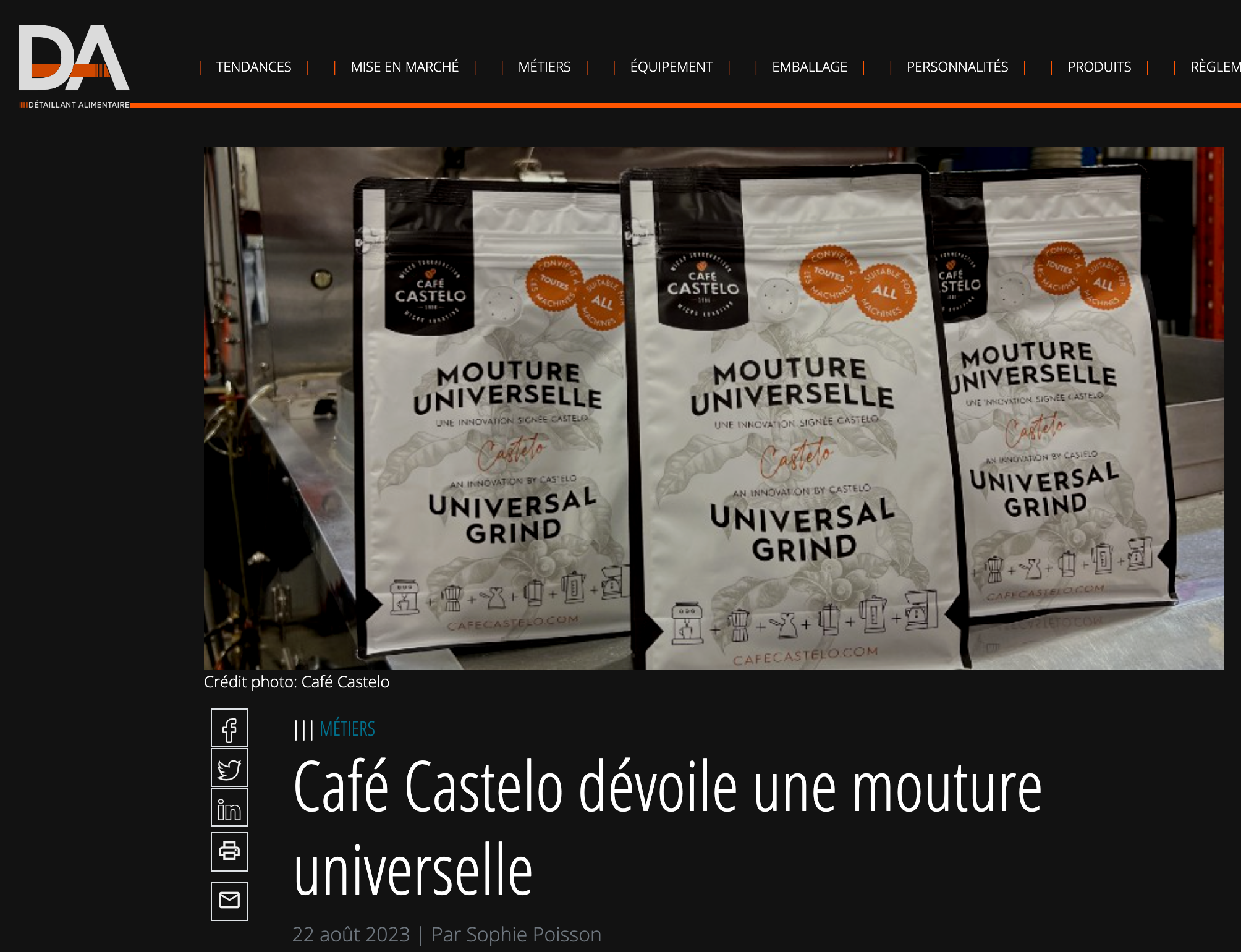"Détaillant alimentaire Magazine" - Café Castelo unveils a Universal Grind